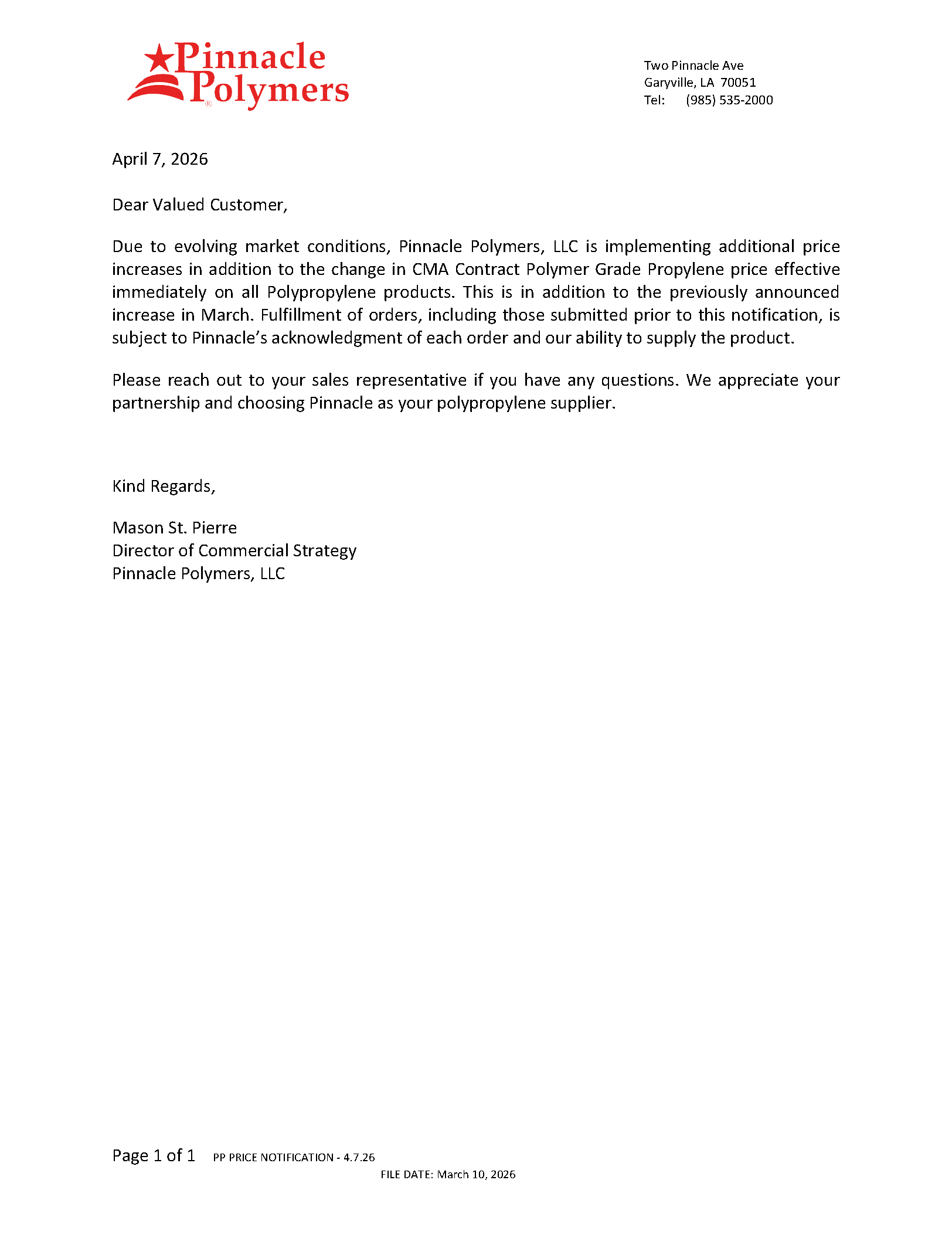 Pinnacle Polymers April PP