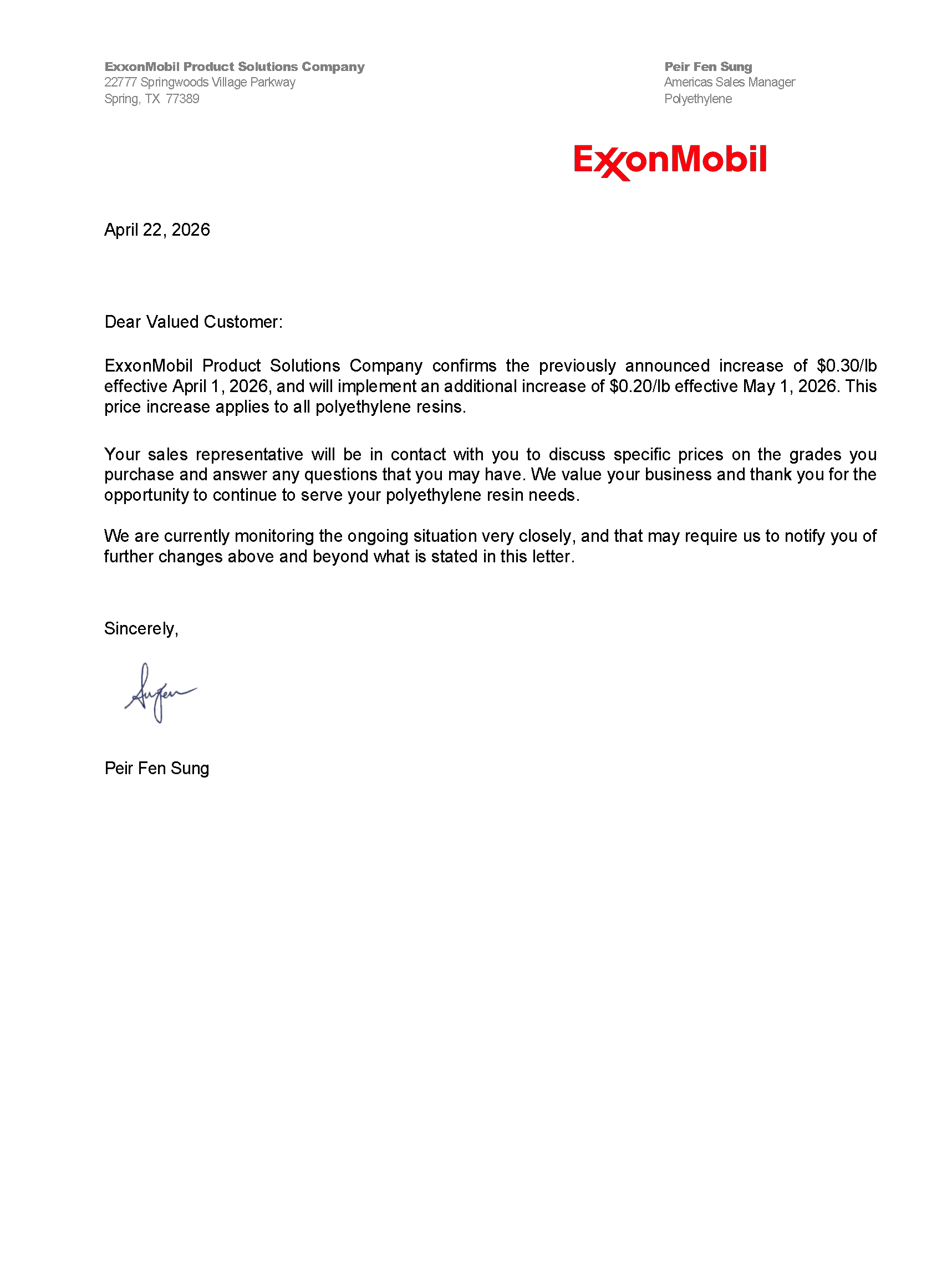 Exxon April and May Polyethylene